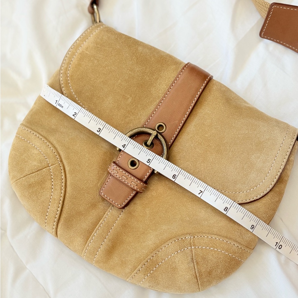 Coach mini Suede Saddle Bag 4743 Tan Mini Crossbody Equestrian Vintage - Picture 4 of 15